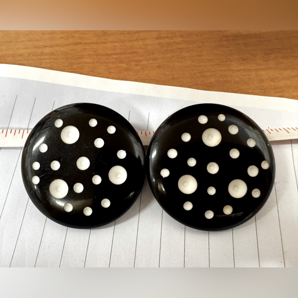 Fantastic Vintage Earrings Lucite Depression Polka Dots Disco Modernist Abstract